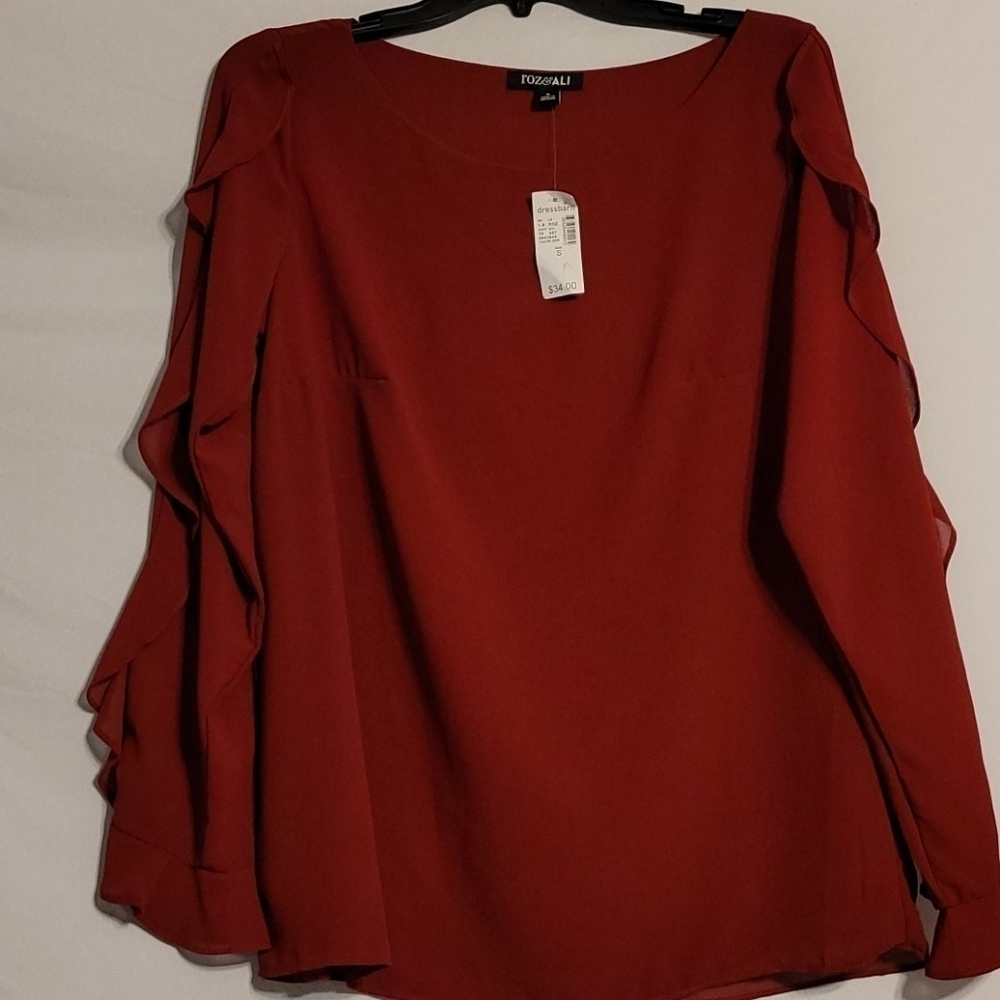 ROZ Ali Chiffon Ruffle Long  Sleeve Blouse